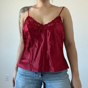 Victoria's‎ Secret red satin cami top L lace trim Y2K lingerie layering